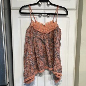 Luka Elysia Coral & Gray Embroidered Tank Top Size Small
